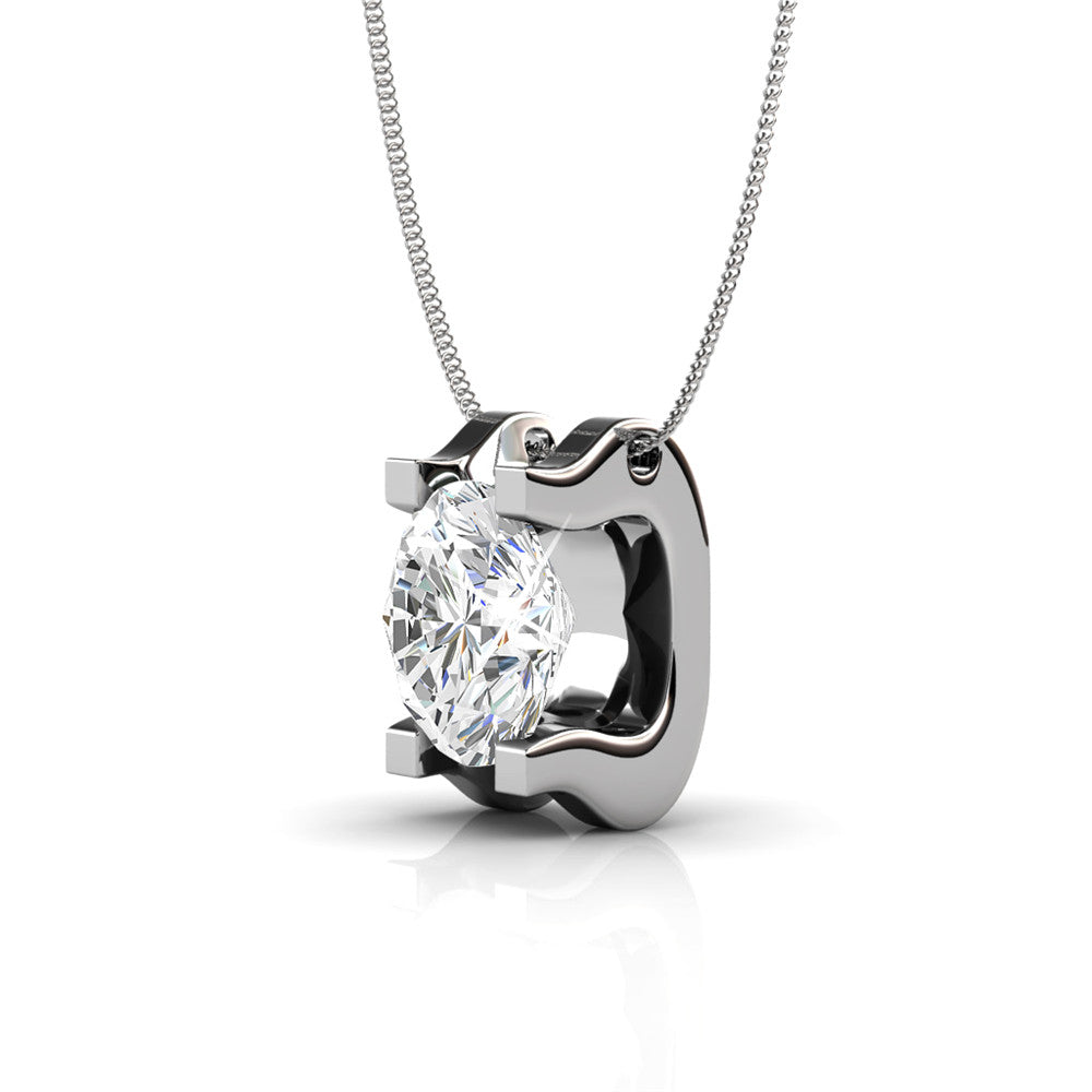 Clara "Bright" 18k White Gold Plated Pendant Necklace with Solitaire Round Cut Swarovski Crystal
