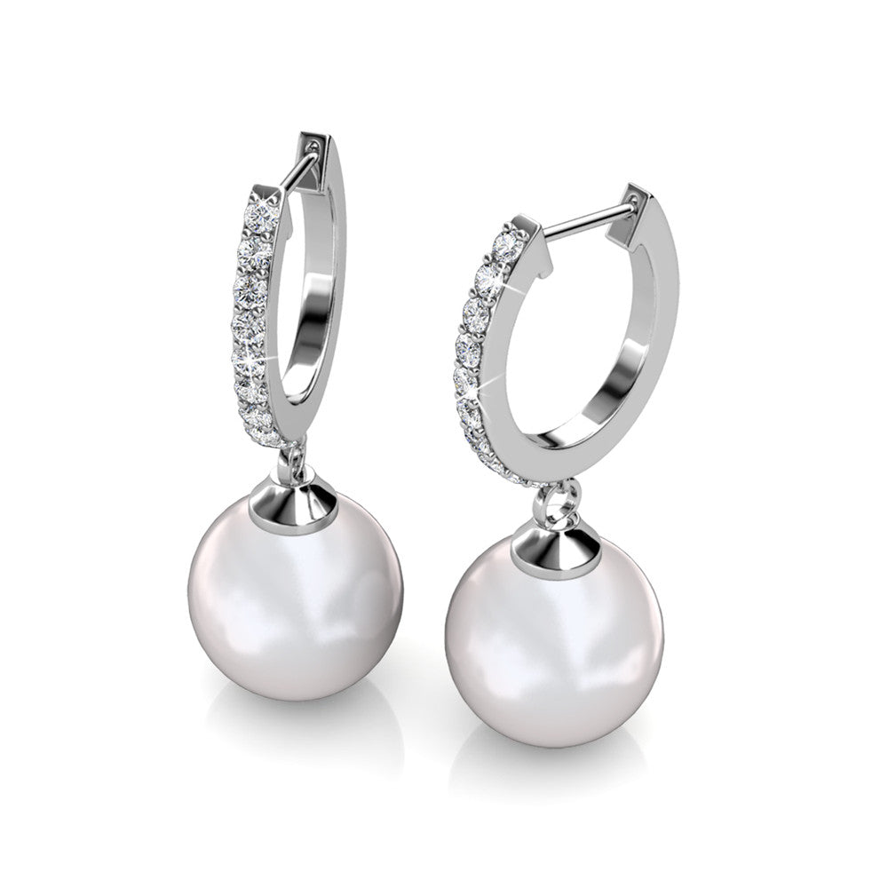 Daphne 18K White Gold Plated Simulated Diamond Pearl Drop Earrings