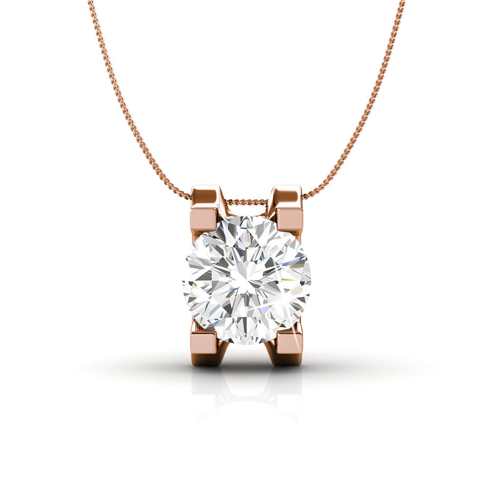 Clara "Bright" 18k White Gold Plated Pendant Necklace with Solitaire Round Cut Swarovski Crystal