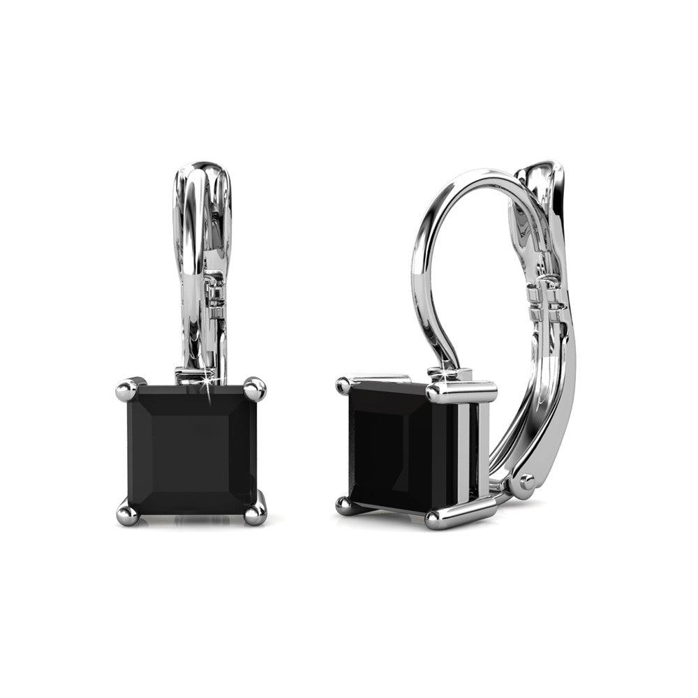 Samantha 18k White Gold Plated Drop Earrings with Black Crystals