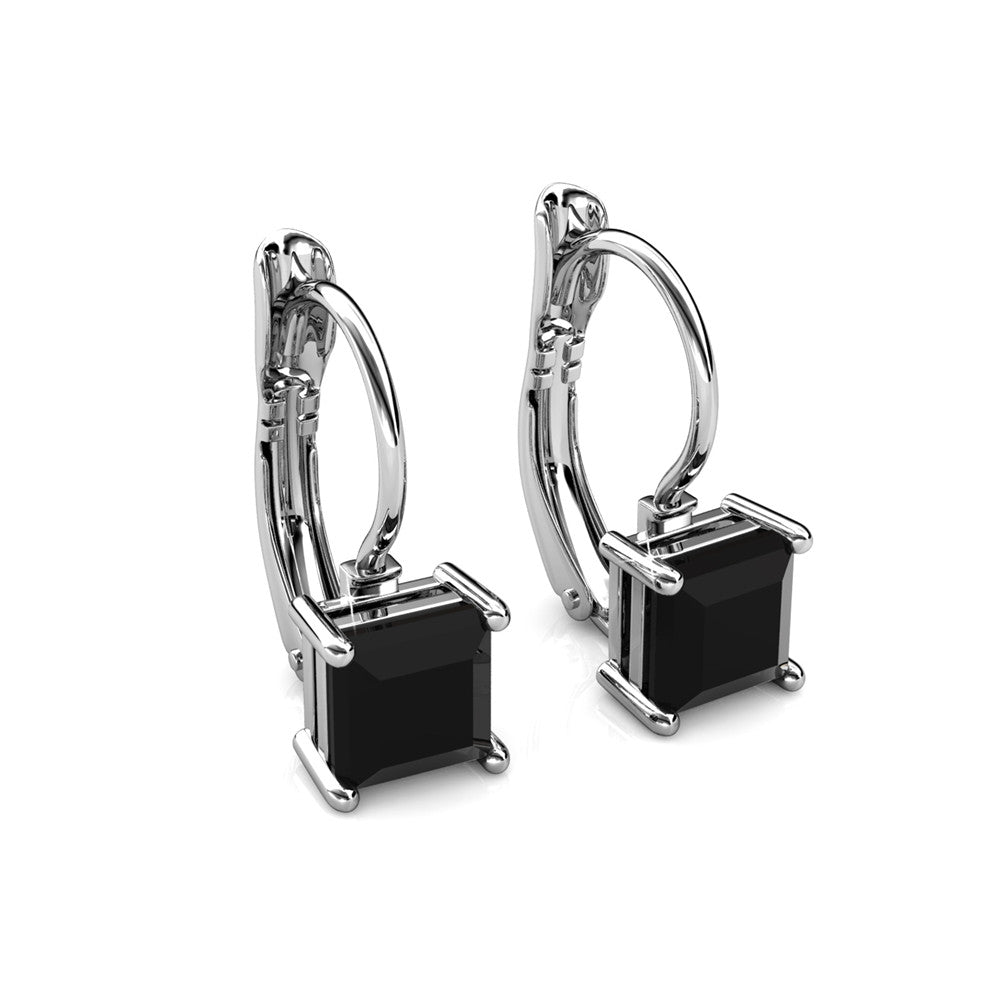 Samantha 18k White Gold Plated Drop Earrings with Black Crystals