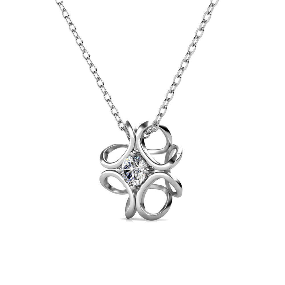 Alexis 18k White Gold Plated Flower Pendant Necklace with Swarovski Crystals