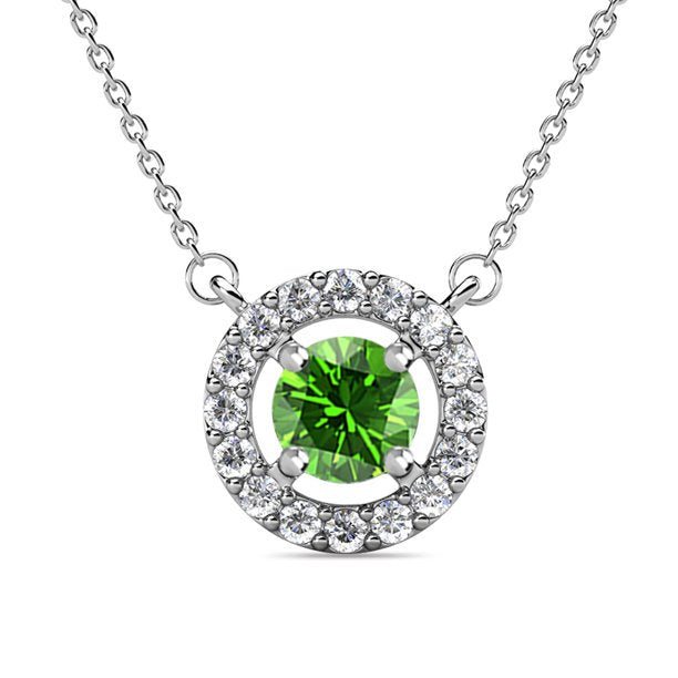 Royal Necklace - 18k White Gold Plated Birthstone Round Cut Crystal Halo Necklace