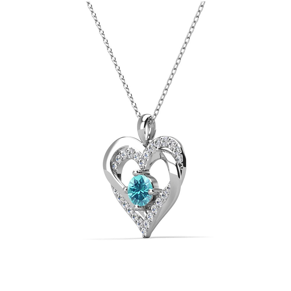 Forever Necklace - 18k White Gold Plated Birthstone Double Heart Crystal Necklace for Women