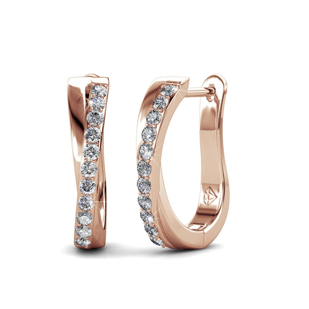 Amaya 18k White Gold Plated Twisted Hoop Earrings with Crystals