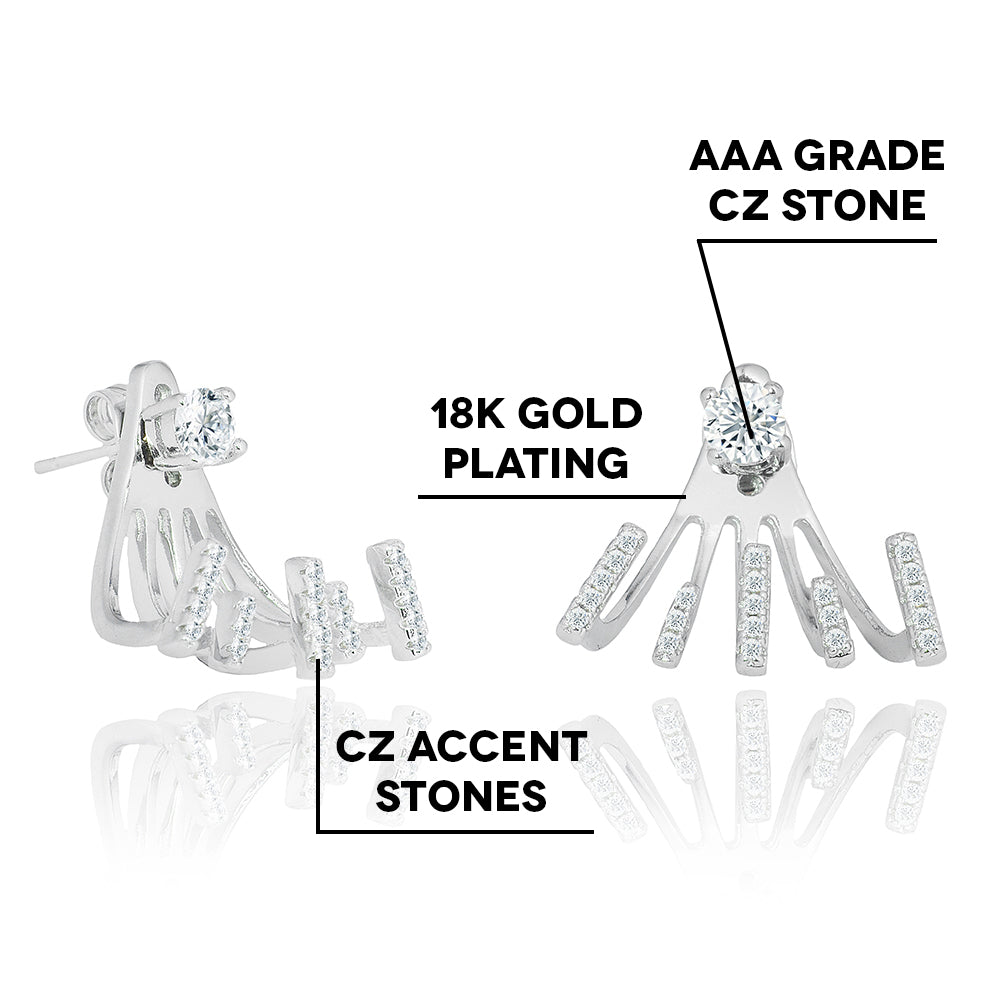 Angelina 18k 白金镀金耳钉，圆形切割方晶锆石吊爪设计