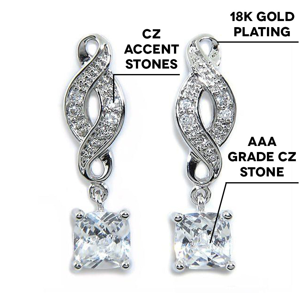 Iris "Noble" 18k White Gold CZ Infinity Drop Earrings