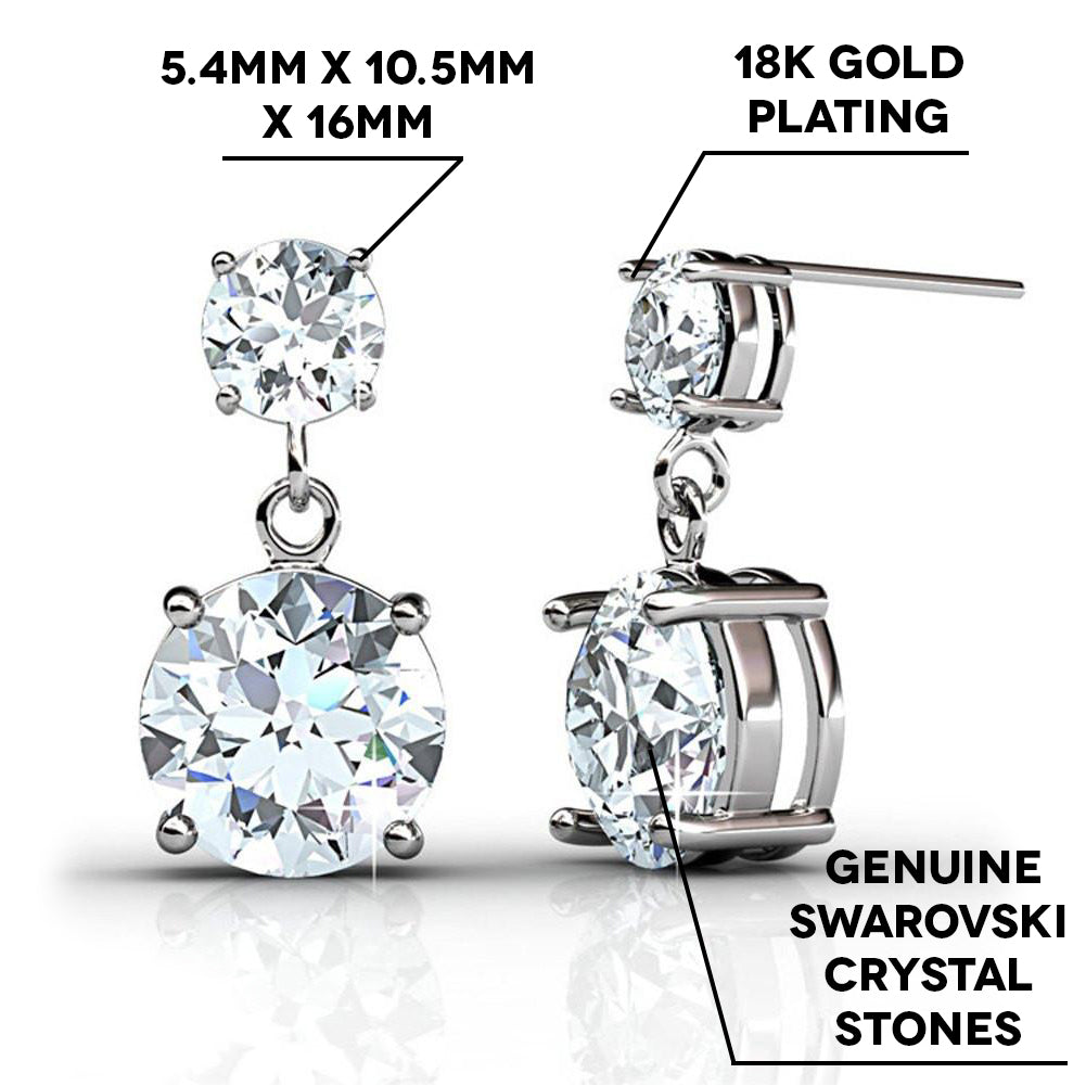 Jasmine “Immortal” 8k White Gold Plated Drop Earrings with Swarovski Crystals