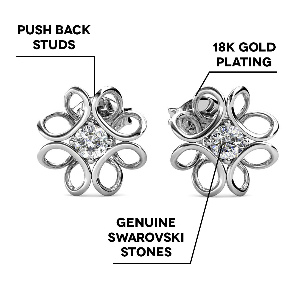 Alexis 18k White Gold Plated Flower Stud Earrings with Swarovski Crystals