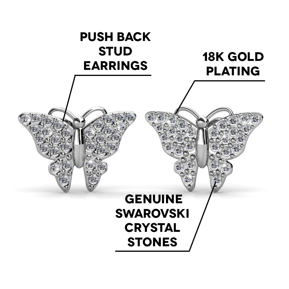 Everlee 18k White Gold Plated Crystal Butterfly Stud Earrings