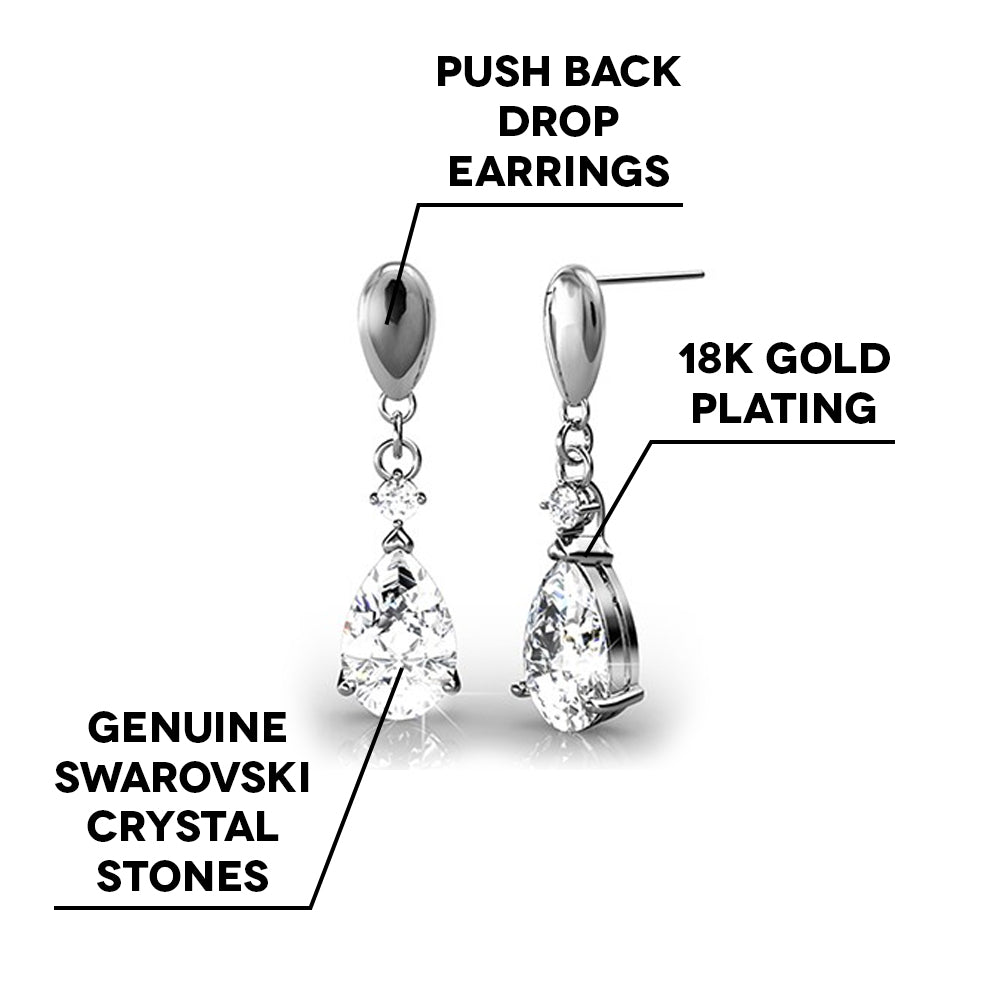 Zoey "Playful" 18K White Gold Drop Earrings with Swarovski Crystals