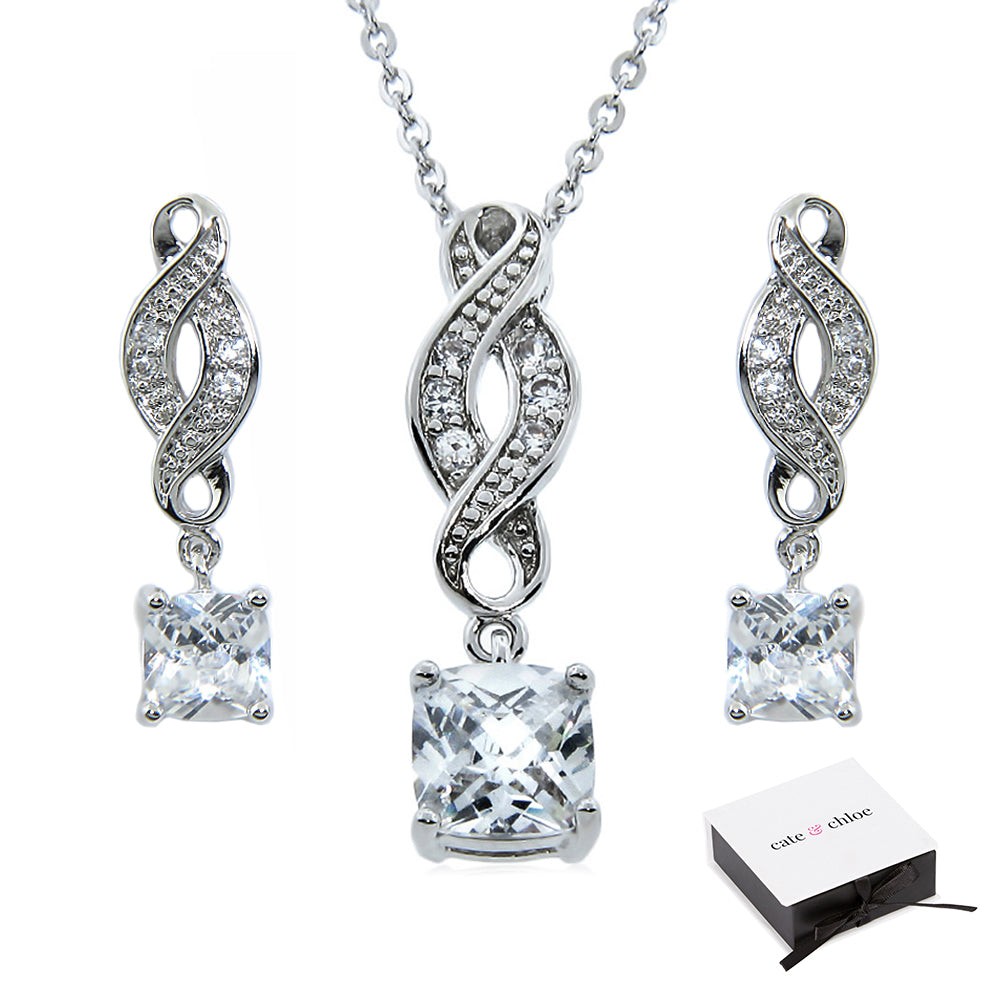 Iris“Noble”18k 白金 CZ 无限项链和耳环珠宝套装