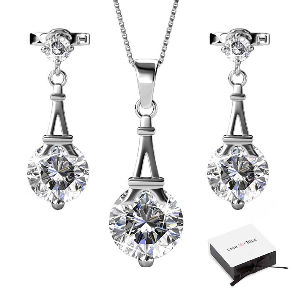 Isla "Ethereal" 18k White Gold Plated Necklace and Earrings Jewelry Set