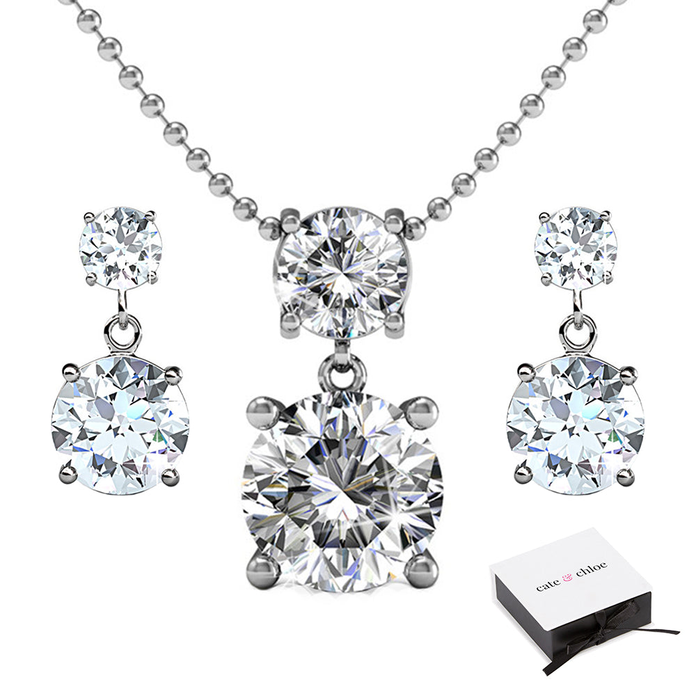 Jasmine “Immortal” 18k 白金镀施华洛世奇项链和耳环珠宝套装