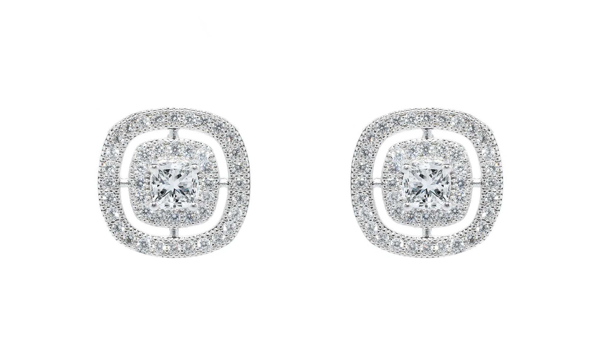 Jewelry, Earrings, Stud Earrings - Noelle "Chance" 18k White Gold Princess Cut Halo Earrings