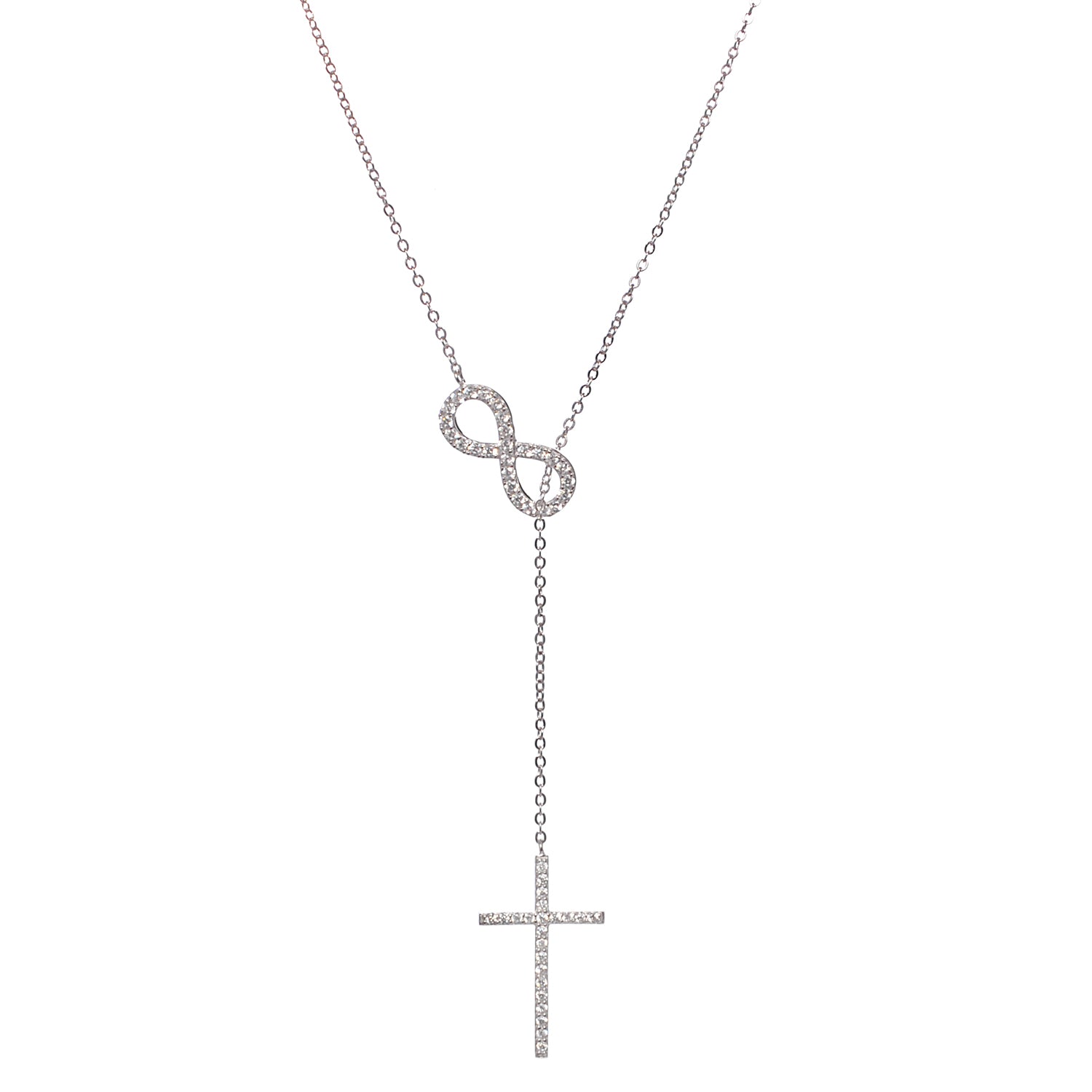 Mary Sterling Silver Infinity Cross Y-Necklace with CZ Crystals