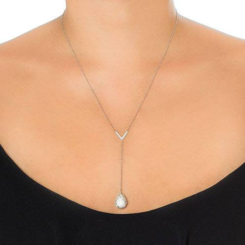 Necklace,Jewelry - Ava Crystal Teardrop Silver Necklace