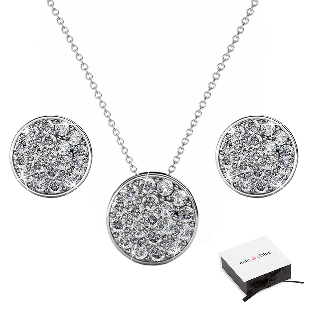 18k White Gold Plated Swarovski Necklace and Earring JEWELRY – Cate & Chloe