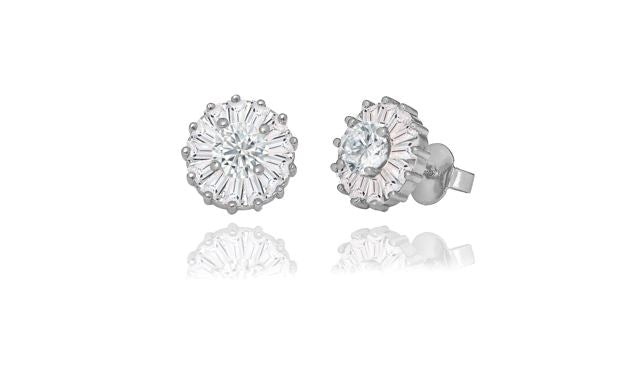 Ellee 18k White Gold Plated Stud Earrings with Simulated Diamond Crystals